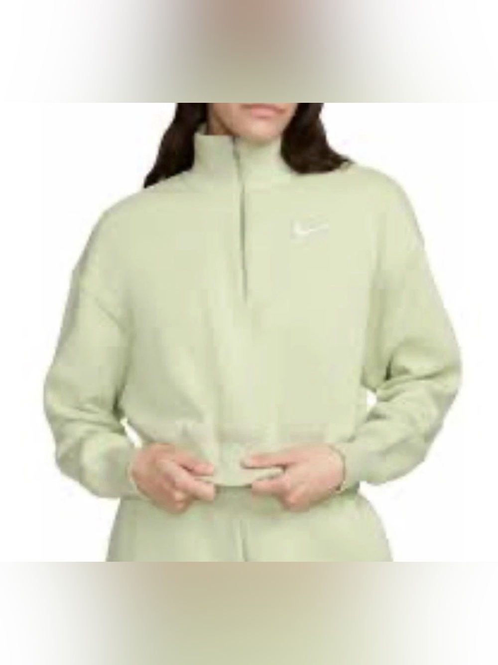 Nike Phoenix Fleece Cropped Light Green 1/2Zip Relaxed Fit Sweatshirt- M